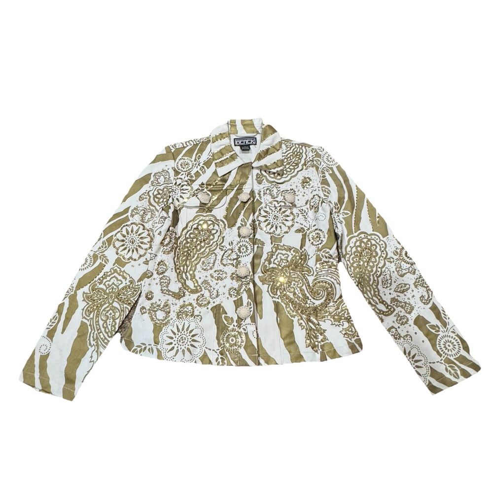Berek Zebra Paisley Sequin Jacket S Vintage Snap Front Y2K Maximalist Coat